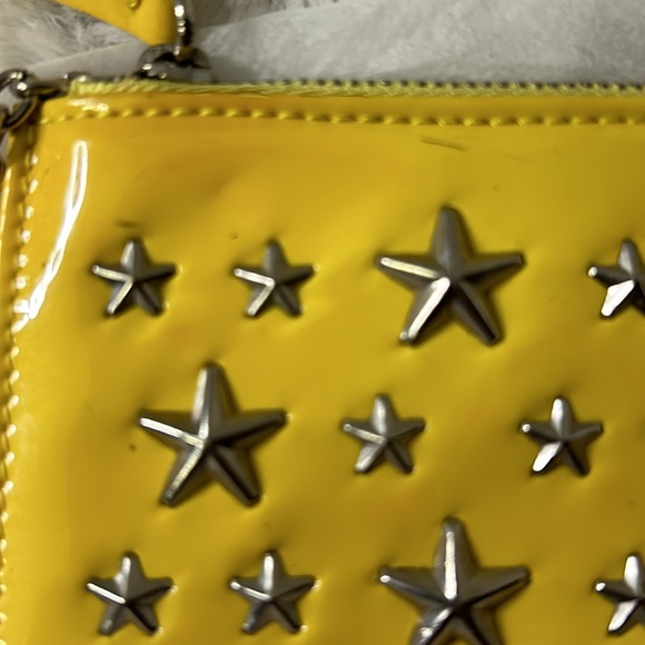 Jimmy Choo Yellow patent leather star studded keychain cardholder pouch - Picture 3 of 16